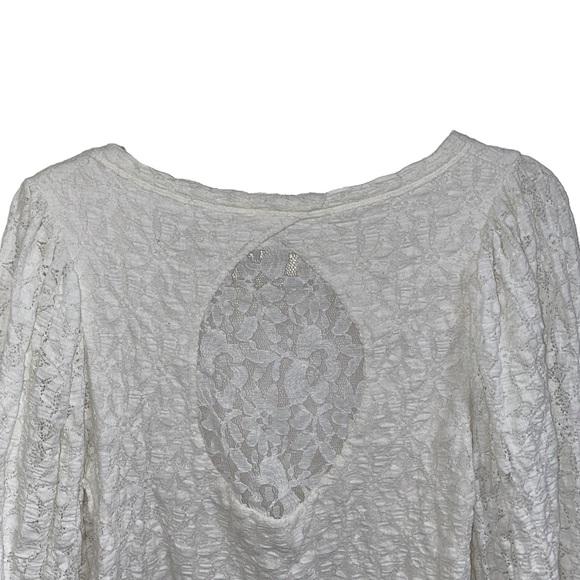 Free People Tea Time Round Neck Long Puff Sleeve Lace Top in white size XXS - Picture 7 of 16